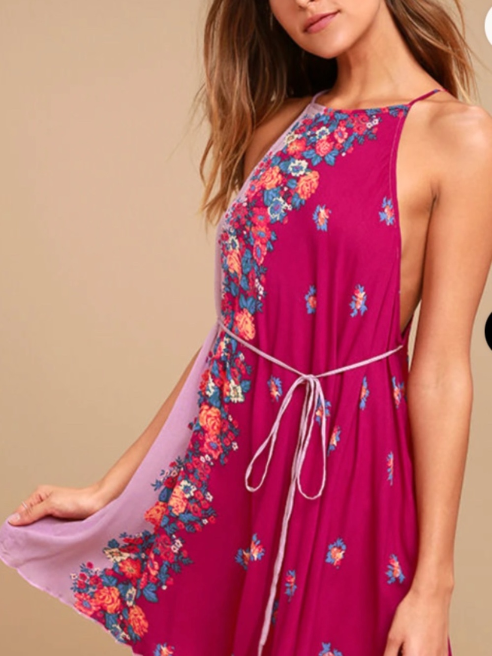 Free People It's a Cinch Magenta Floral Print Dress